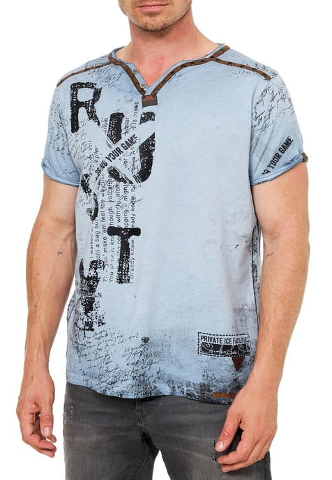 V-Neck T-Shirt mit Wildleder-Details und Nieten-Verlauf - Image 4