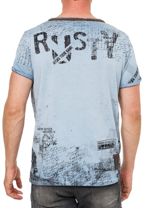 V-Neck T-Shirt mit Wildleder-Details und Nieten-Verlauf - Image 5