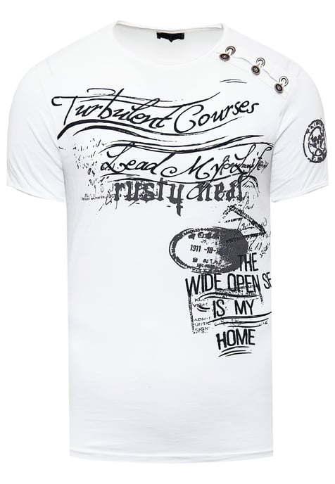 Oil-Washed T-Shirt mit Seitlicher Knopfleiste und Prints - Image 1