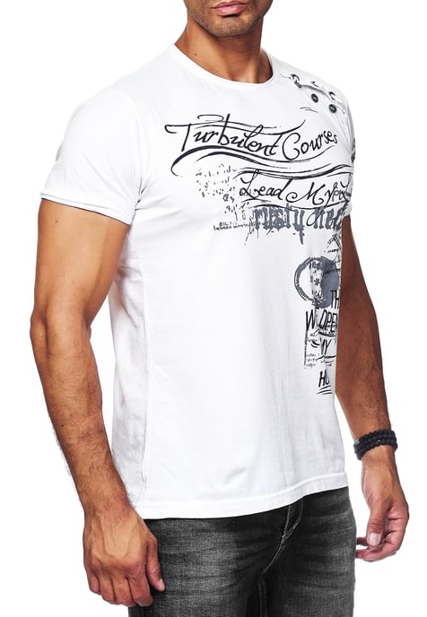 Oil-Washed T-Shirt mit Seitlicher Knopfleiste und Prints - Image 3