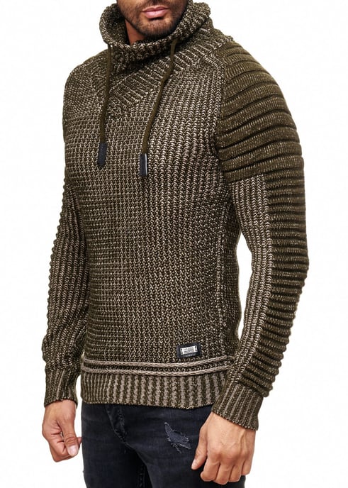 Stehkragen Grobstrick Biker Pullover mit Hohem Rollkragen - Image 3