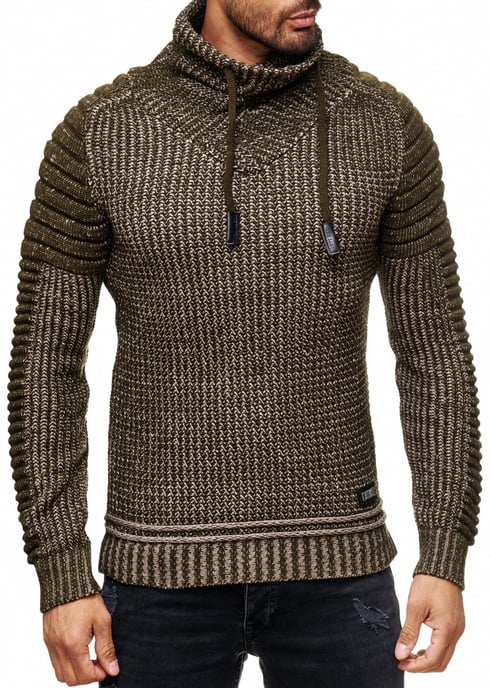 Stehkragen Grobstrick Biker Pullover mit Hohem Rollkragen - Image 4