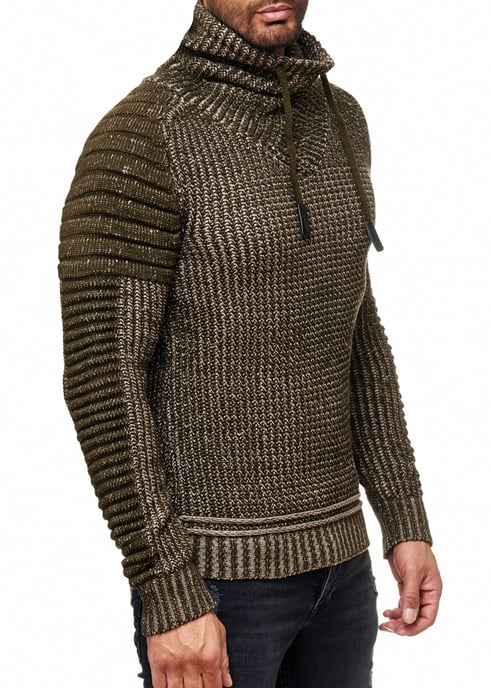 Stehkragen Grobstrick Biker Pullover mit Hohem Rollkragen - Image 5
