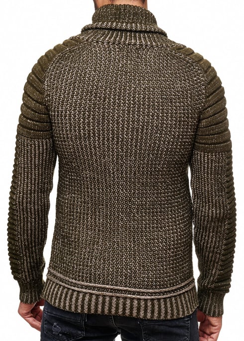 Stehkragen Grobstrick Biker Pullover mit Hohem Rollkragen - Image 6