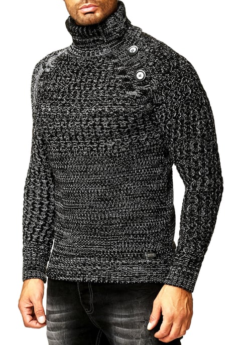 Side Button-Placket Grobstrick Rollkragen-Pullover - Image 3