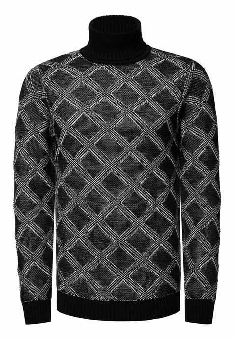 Grobstrick mit Karomuster Rollkragen-Pullover - Image 1