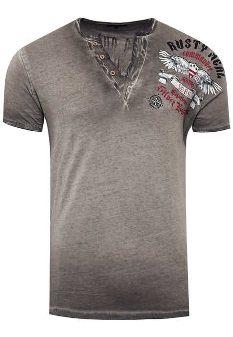 V-Neck T-Shirt Verwaschen mit Seitlichem Print - Image 1