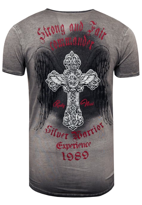 V-Neck T-Shirt Verwaschen mit Seitlichem Print - Image 2