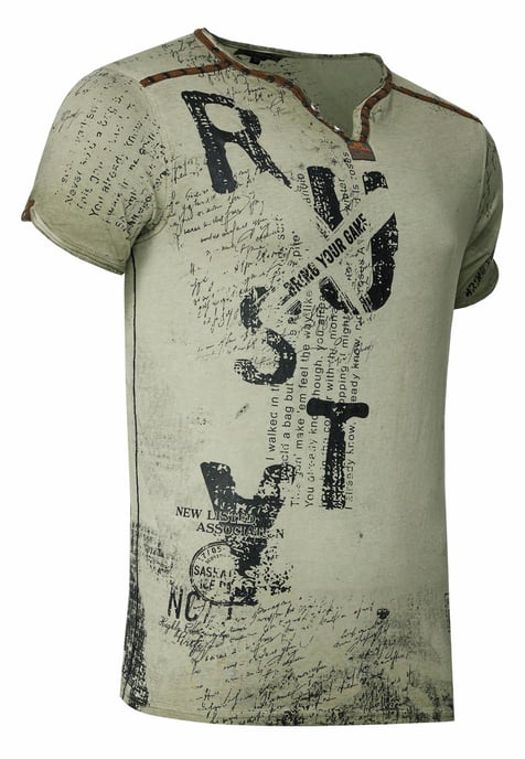 V-Neck T-Shirt mit Wildleder-Details und Nieten-Verlauf - Image 2