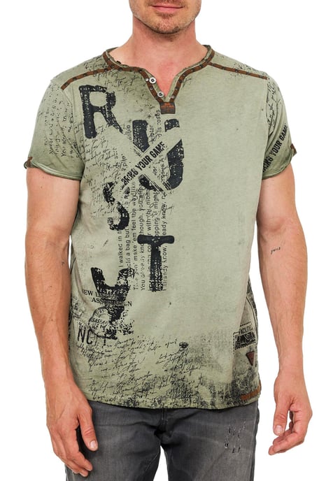 V-Neck T-Shirt mit Wildleder-Details und Nieten-Verlauf - Image 4