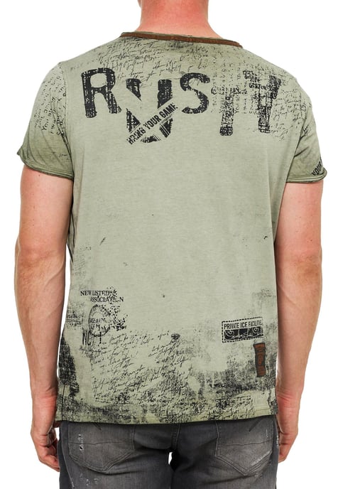 V-Neck T-Shirt mit Wildleder-Details und Nieten-Verlauf - Image 5