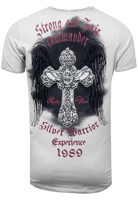 V-Neck T-Shirt Verwaschen mit Seitlichem Print - Image 2