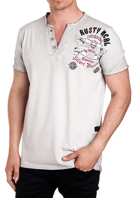 V-Neck T-Shirt Verwaschen mit Seitlichem Print - Image 3