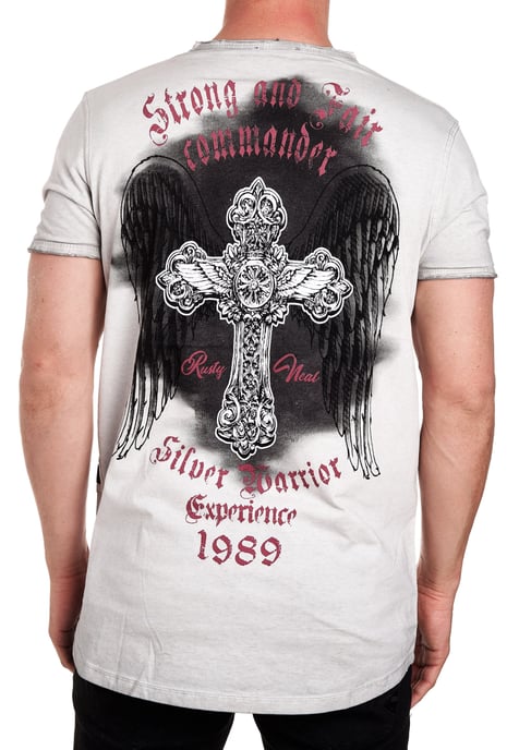 V-Neck T-Shirt Verwaschen mit Seitlichem Print - Image 4