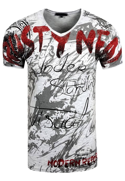 V-Neck T-Shirt im Strass-Stein-Design - Image 1