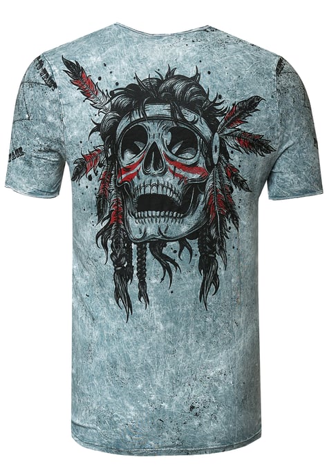 Verwaschenes Rundhals T-Shirt mit Knopfleiste und Prints - Image 2