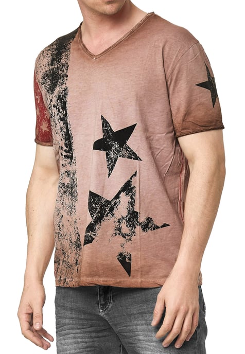USA T-Shirt Stars and Stripes V-Neck im Used-Look - Image 3