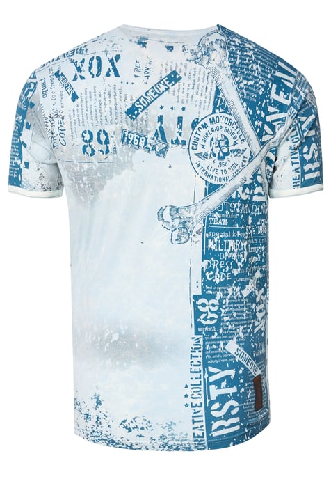 V-Neck T-Shirt mit All Over Skull X Snake Print und Wildleder-Details - Image 3