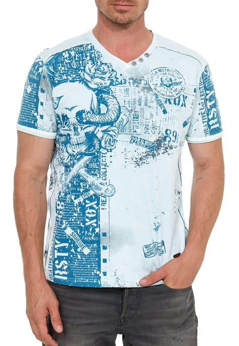 V-Neck T-Shirt mit All Over Skull X Snake Print und Wildleder-Details - Image 4