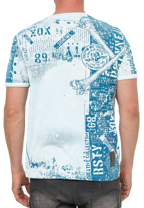 V-Neck T-Shirt mit All Over Skull X Snake Print und Wildleder-Details - Image 5