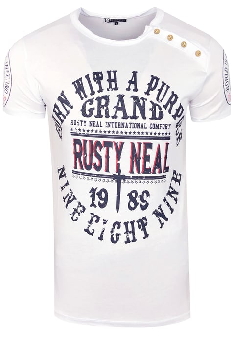 Rundhals T-Shirt mit Knopfleiste und Front-Prints - Image 1
