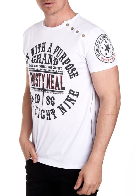 Rundhals T-Shirt mit Knopfleiste und Front-Prints - Image 3