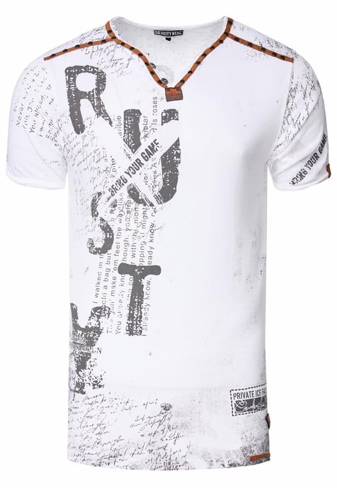V-Neck T-Shirt mit Wildleder-Details und Nieten-Verlauf - Image 1