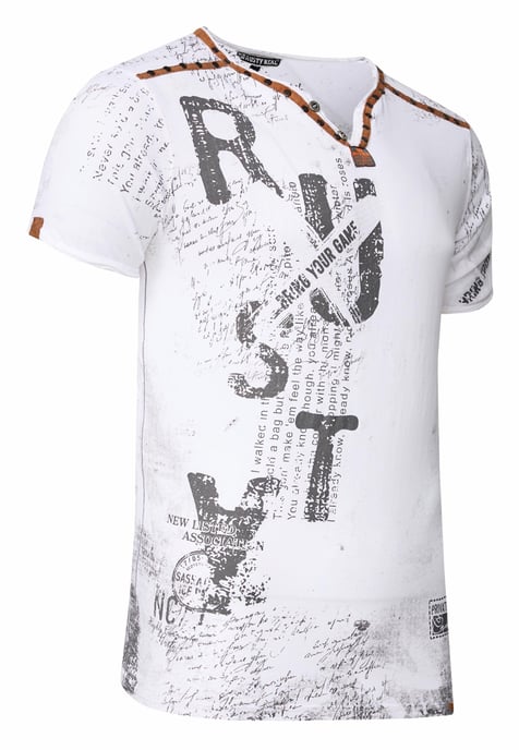 V-Neck T-Shirt mit Wildleder-Details und Nieten-Verlauf - Image 2