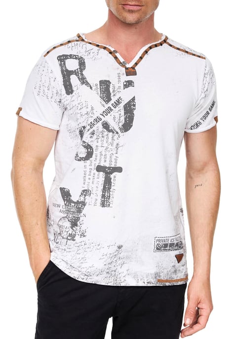 V-Neck T-Shirt mit Wildleder-Details und Nieten-Verlauf - Image 4
