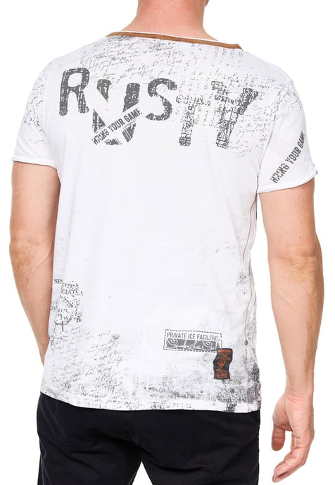 V-Neck T-Shirt mit Wildleder-Details und Nieten-Verlauf - Image 5