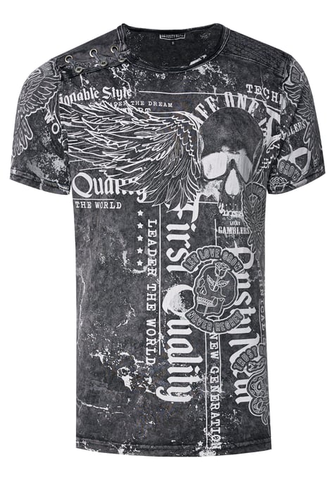 Verwaschenes T-Shirt mit "Flying-Skull" Print - Image 1