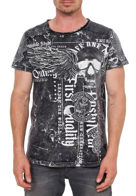 Verwaschenes T-Shirt mit "Flying-Skull" Print - Image 4