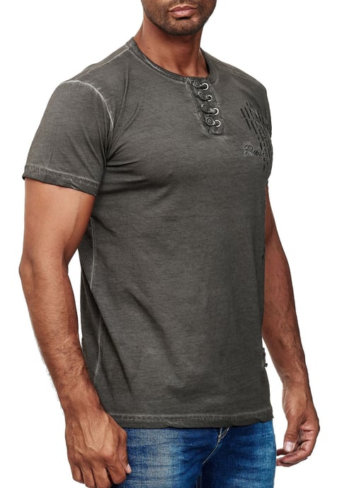 Oil-Washed T-Shirt mit Knopfleiste - Image 3