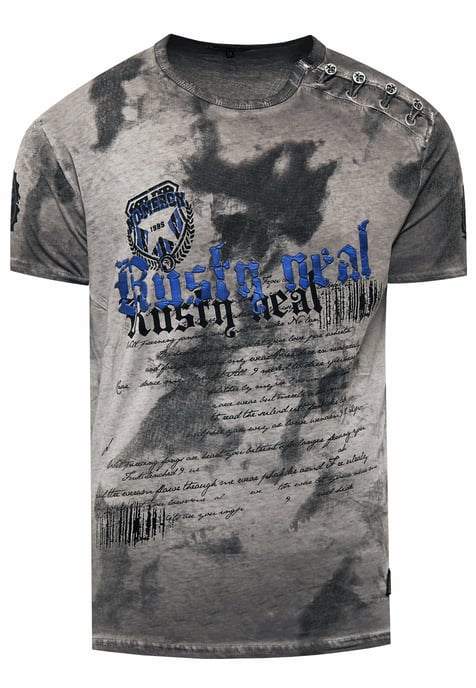 T-Shirt Verwaschen mit Logo Print und Knopfleiste - Image 1