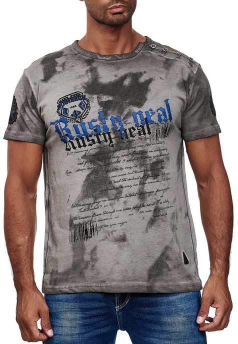 T-Shirt Verwaschen mit Logo Print und Knopfleiste - Image 3