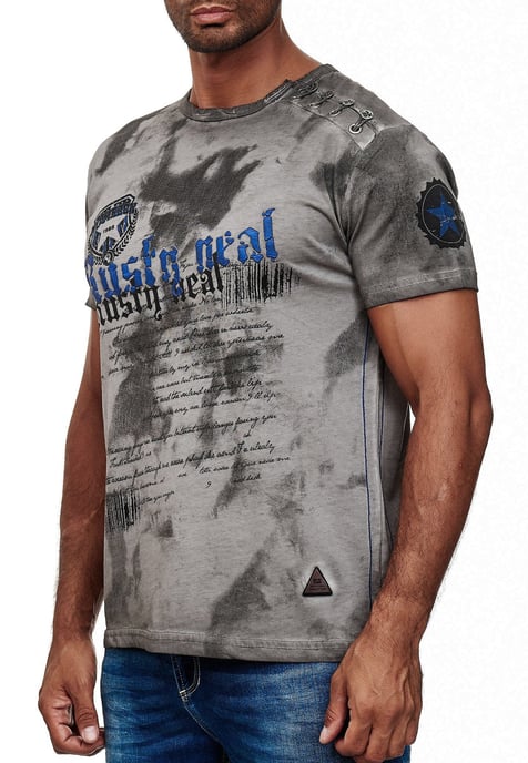 T-Shirt Verwaschen mit Logo Print und Knopfleiste - Image 4