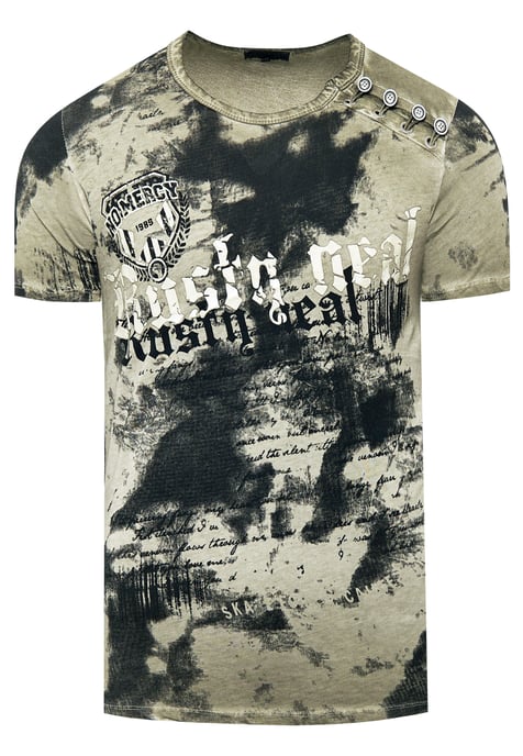 T-Shirt Verwaschen mit Logo Print und Knopfleiste - Image 1
