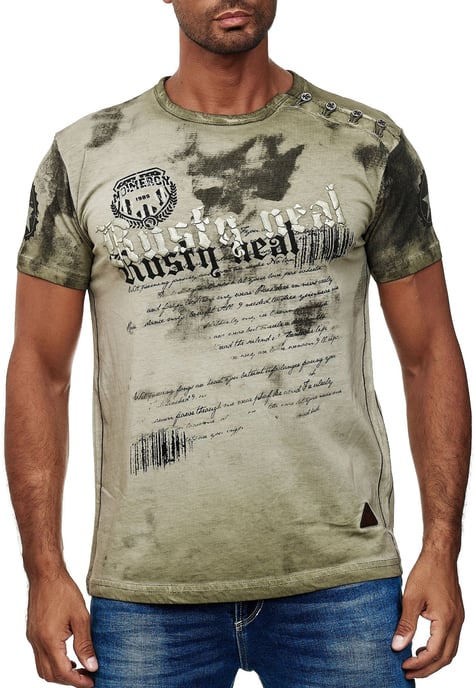 T-Shirt Verwaschen mit Logo Print und Knopfleiste - Image 3