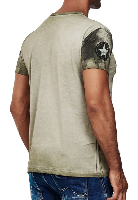 T-Shirt Verwaschen mit Logo Print und Knopfleiste - Image 4