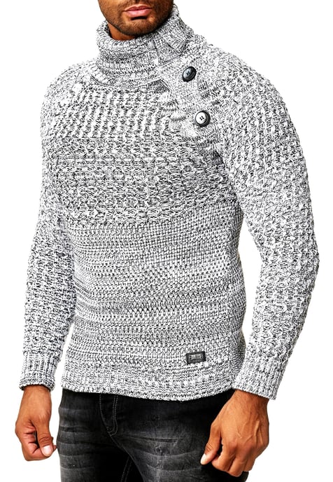 Side Button-Placket Grobstrick Rollkragen-Pullover - Image 3
