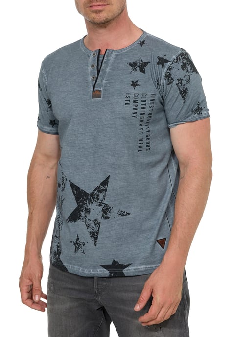 Rundhals Henley T-Shirt mit Prints und Knopfleiste - Image 3
