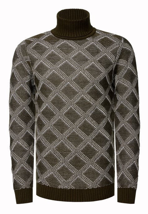 Grobstrick mit Karomuster Rollkragen-Pullover - Image 1
