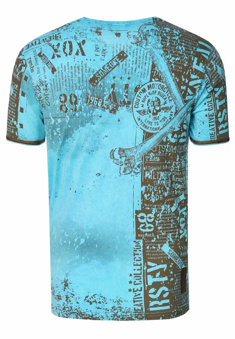 V-Neck T-Shirt mit All Over Skull X Snake Print und Wildleder-Details - Image 3