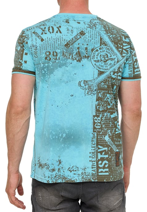 V-Neck T-Shirt mit All Over Skull X Snake Print und Wildleder-Details - Image 5