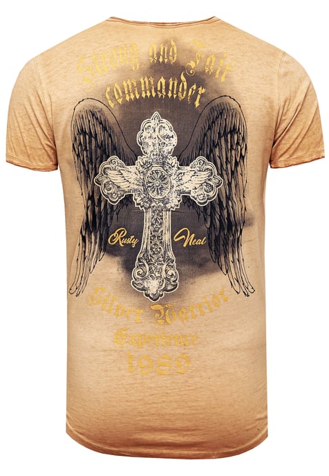 V-Neck T-Shirt Verwaschen mit Seitlichem Print - Image 2