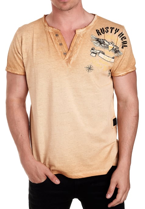 V-Neck T-Shirt Verwaschen mit Seitlichem Print - Image 3