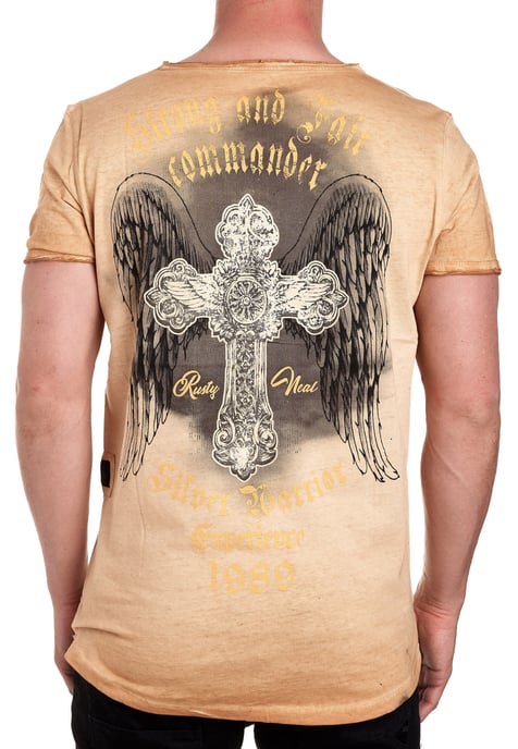 V-Neck T-Shirt Verwaschen mit Seitlichem Print - Image 4