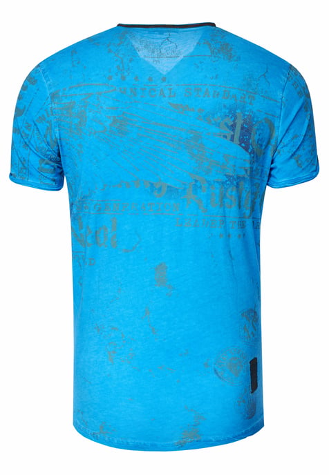 V-Neck T-Shirt Verwaschen mit Prints und Wildleder Details - Image 2