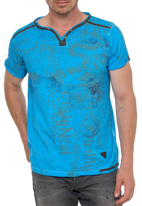 V-Neck T-Shirt Verwaschen mit Prints und Wildleder Details - Image 3