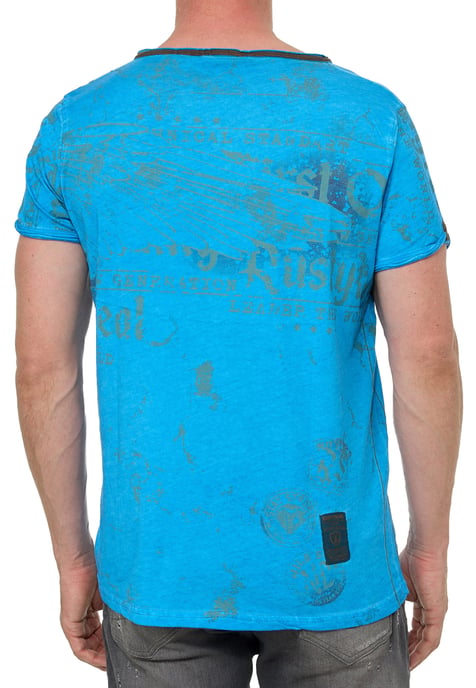 V-Neck T-Shirt Verwaschen mit Prints und Wildleder Details - Image 4